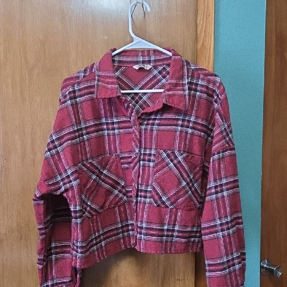 **2 for $10** Rust Colored Plaid Cropped Shirt
